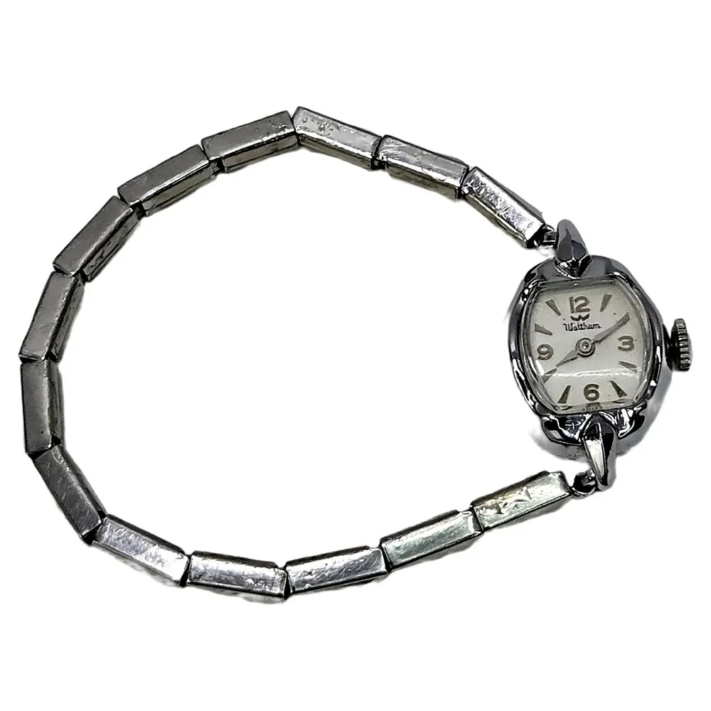 Waltham Vintage Cocktail Watch Silver Tone Manual Wind Minimalist Accessory